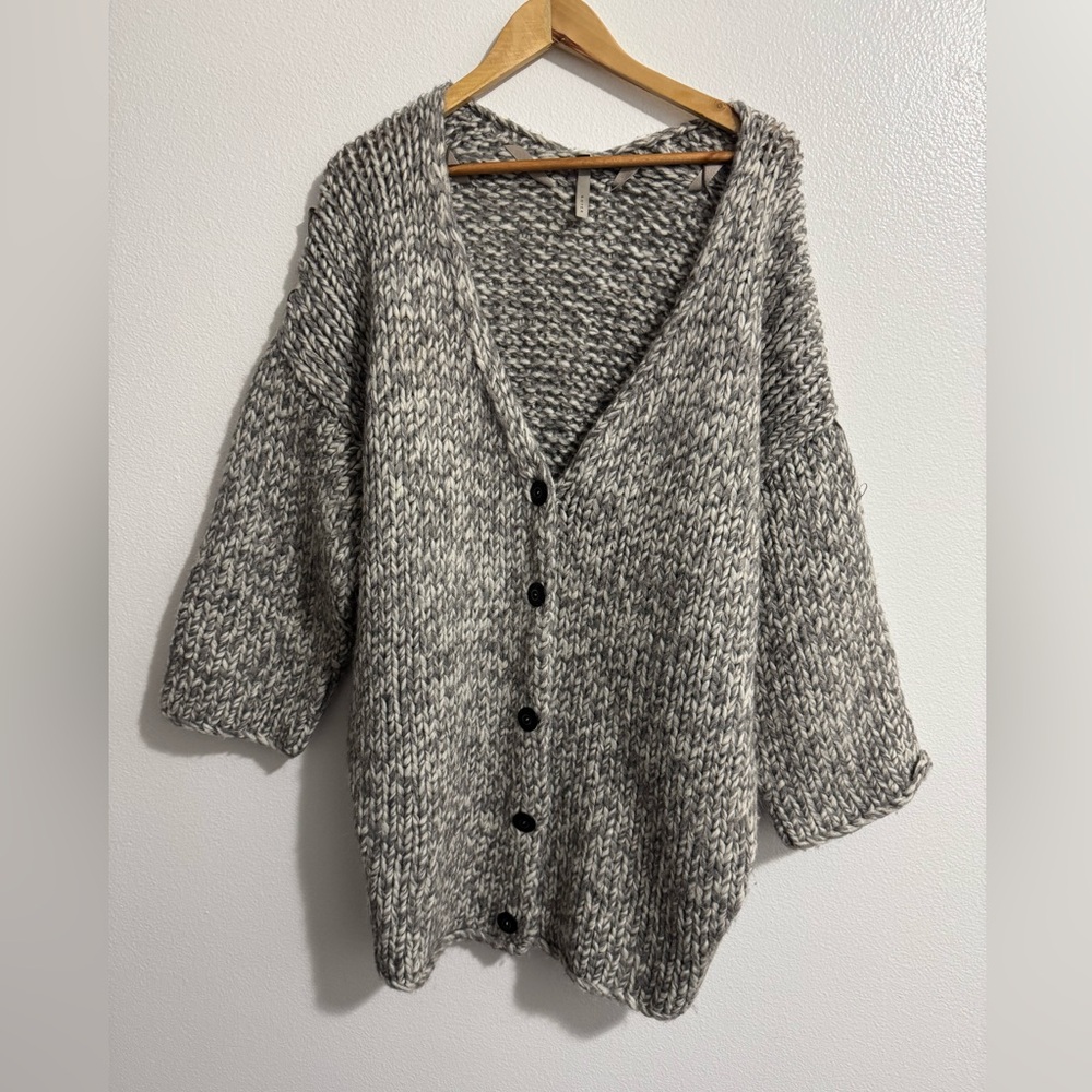 Soyer Women’s Gray‎ Chunky Knit Cardigan Medium Button-Up Wool Alpaca oversized